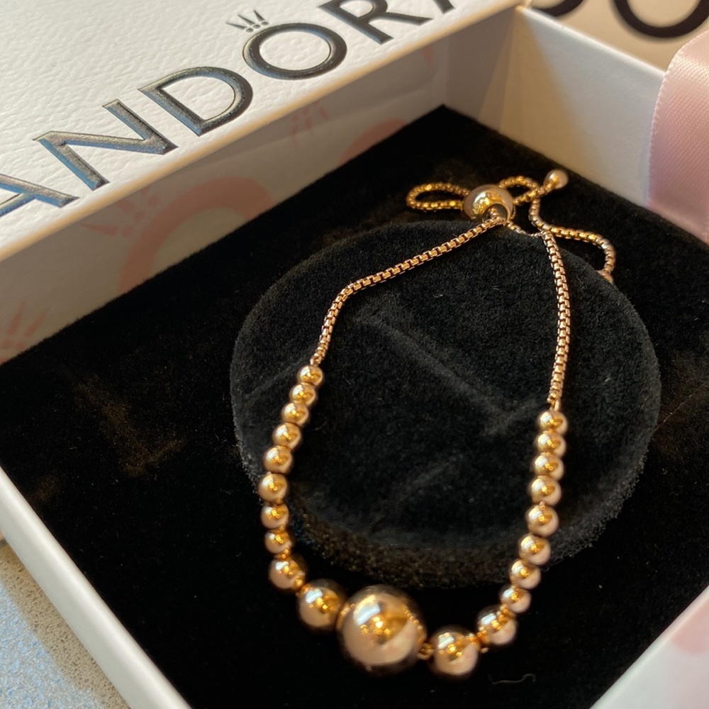 Pandora STRING OF BEADS Genuine 14K rose GOLD plated Adjustable Bracelet